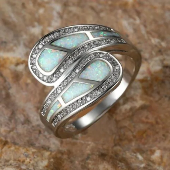 Silver tone Opal Rhinestone Ring - Picture 2 of 3